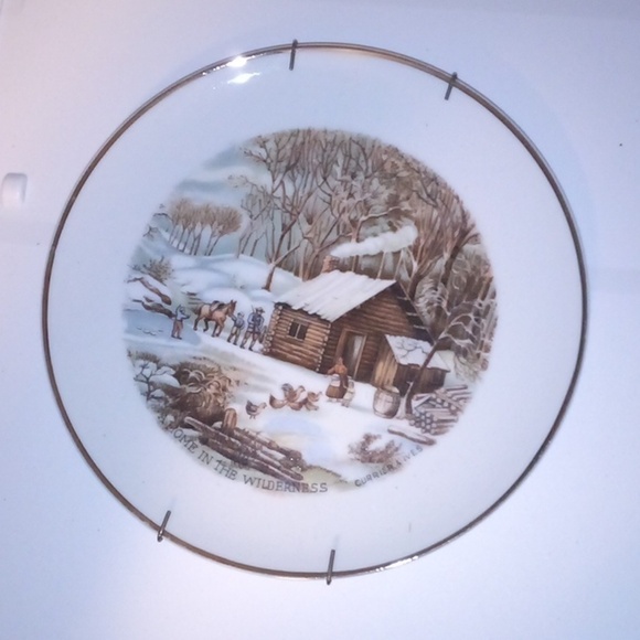 "A Home In The Wilderness" By Currier & Ives Decorated Plate W/Wall Plate Hanger - Picture 2 of 10